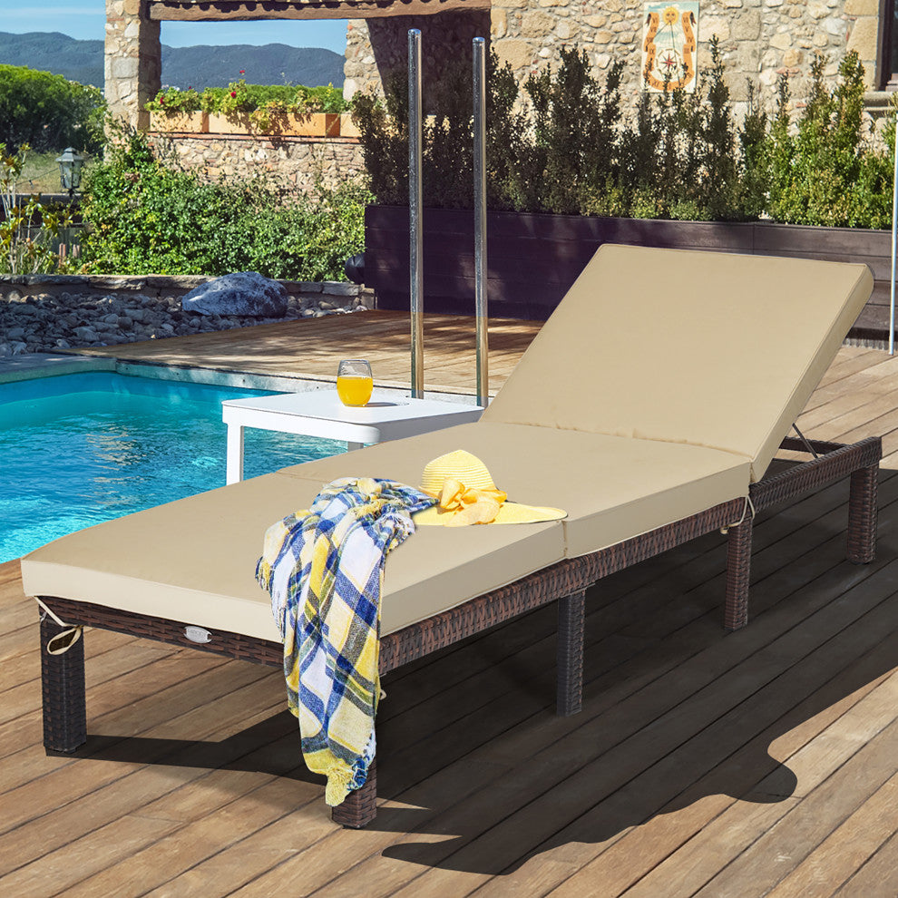 Costway Outdoor Rattan Lounge Chair Recliner Adjustable Cushioned Patio Yard