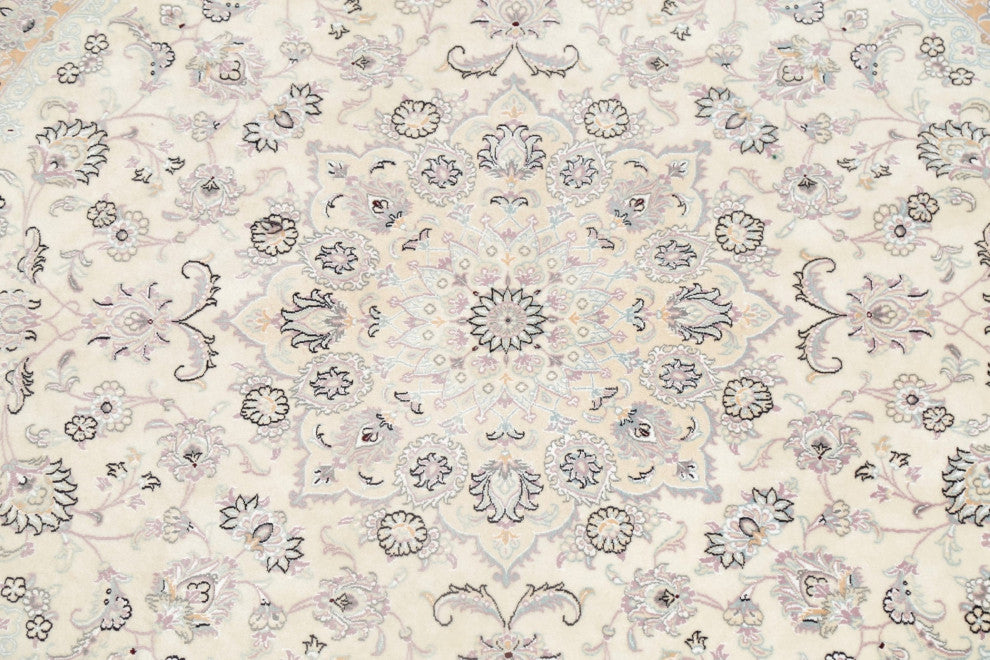 Persian Nain Oriental Carpet Traditional Handmade Area Rug, Beige, 8'1"x8'3