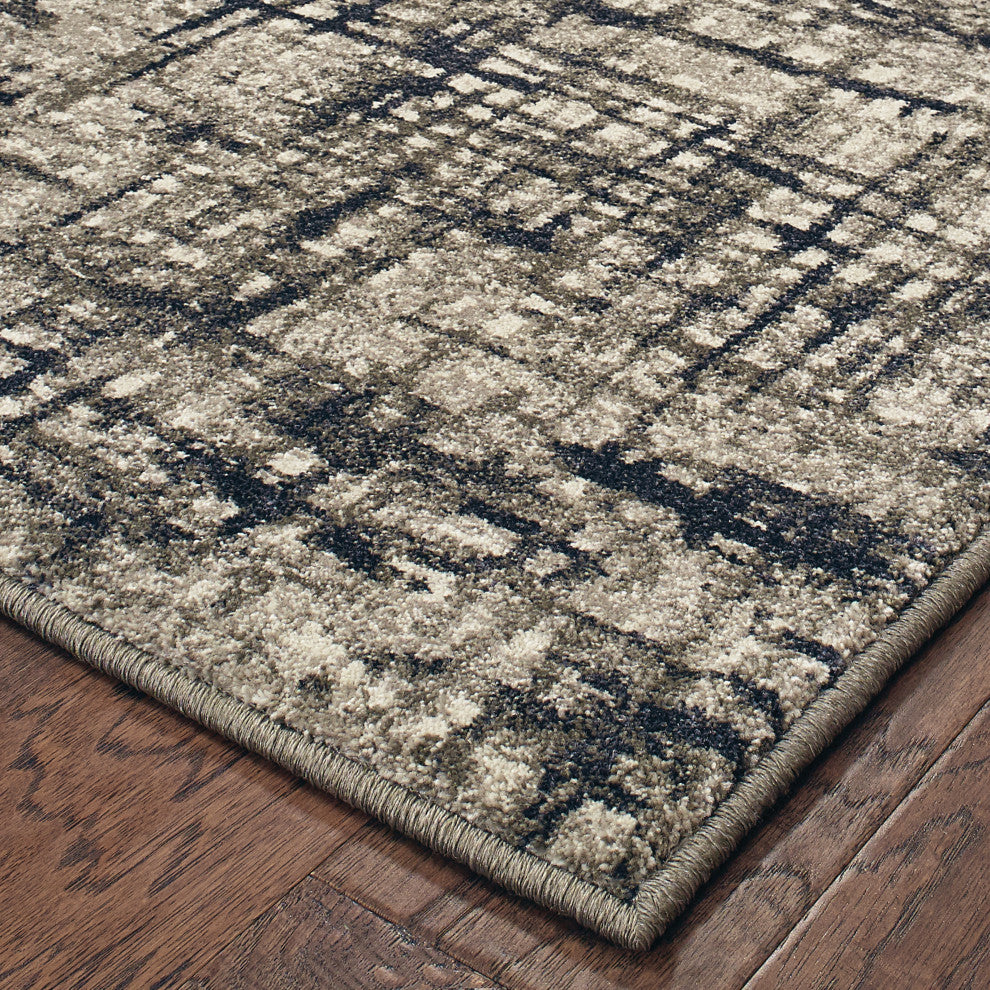 Rowen Distressed Etchings Grey/ Navy Area Rug, 12'x15'