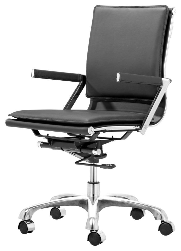 Computer Chair, Faux Vinyl Leather, Steel, Black, Silver, Home Business Office