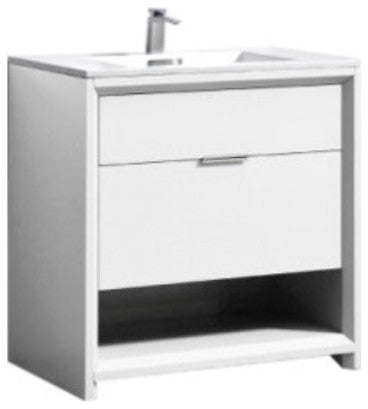KubeBath Nudo 32'' Floor Mount Modern Bathroom Vanity, Gloss White