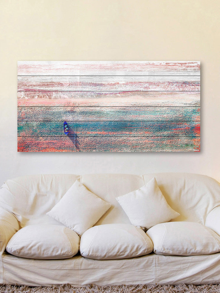 "Sitting Boat" Painting Print on White Wood, 40"x20"