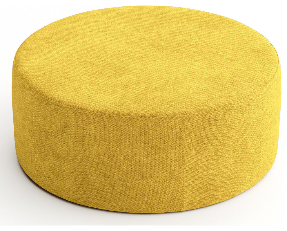 MADDOX 37" Round Ottoman Pouf Footstool, Mustard
