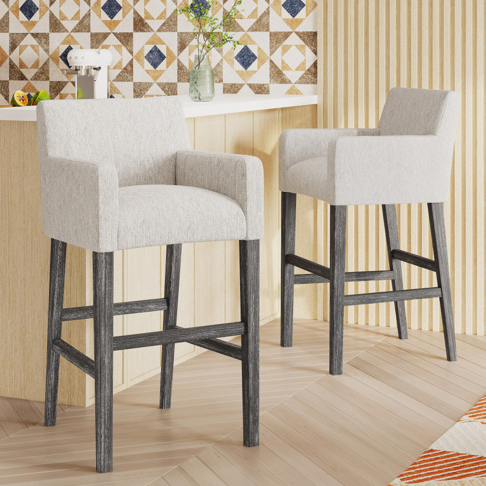 Chaparral Contemporary Fabric Upholstered Wood 30.5" Barstools, Set of 2, Light Gray/Gray