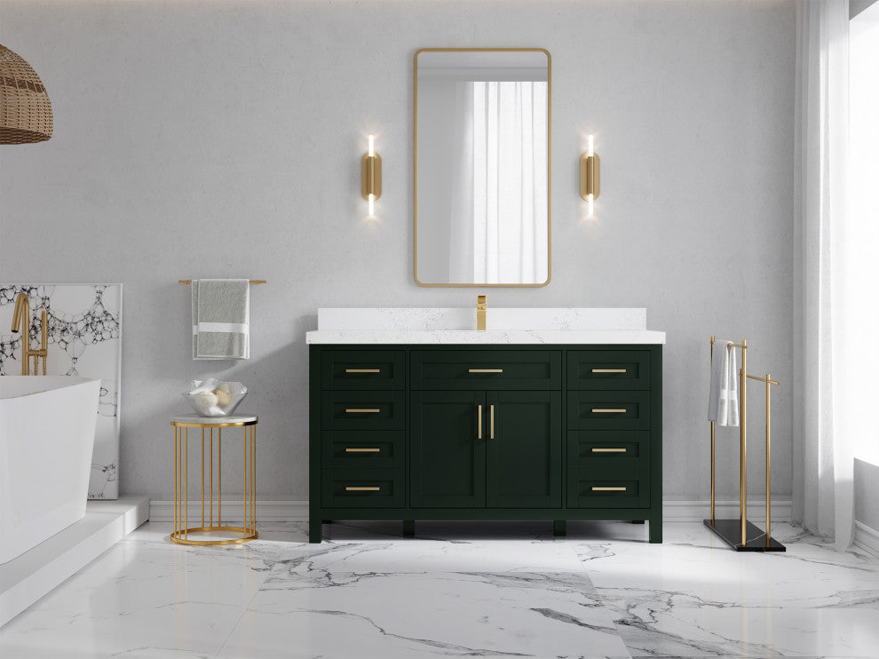 Cambridge 60 Single Bathroom Vanity in Dark Forest Green 2" Empira Quartz