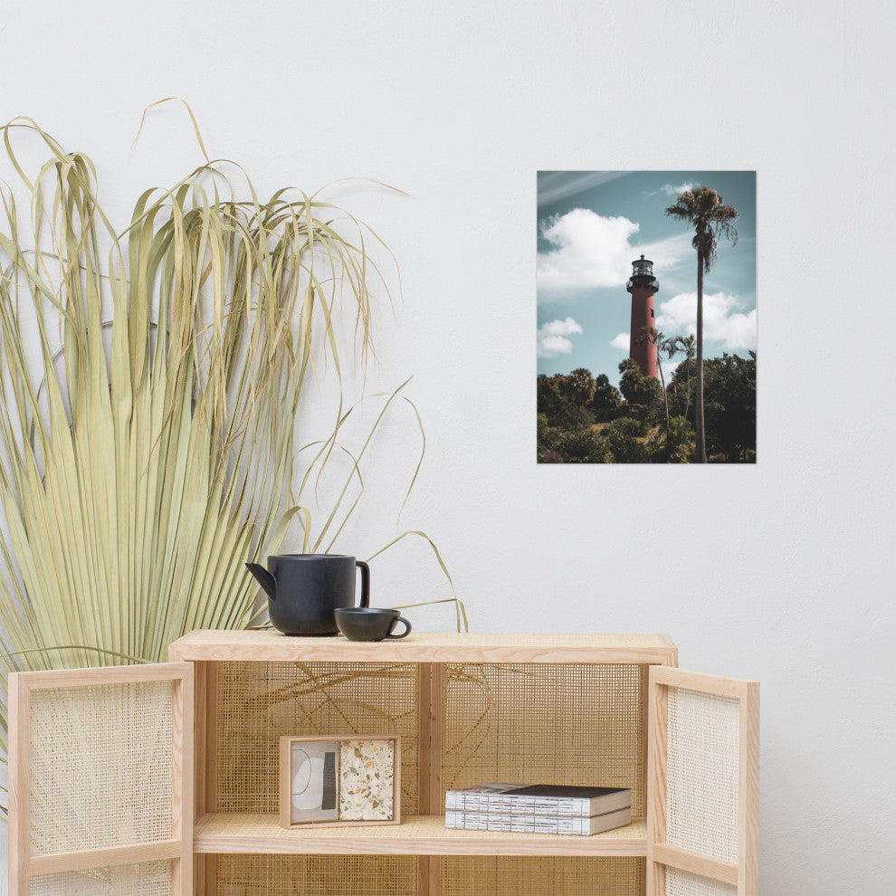 Jupiter Lighthouse Colorized Coastal Landscape Photo Unframed Wall Art Print, 18" X 24"