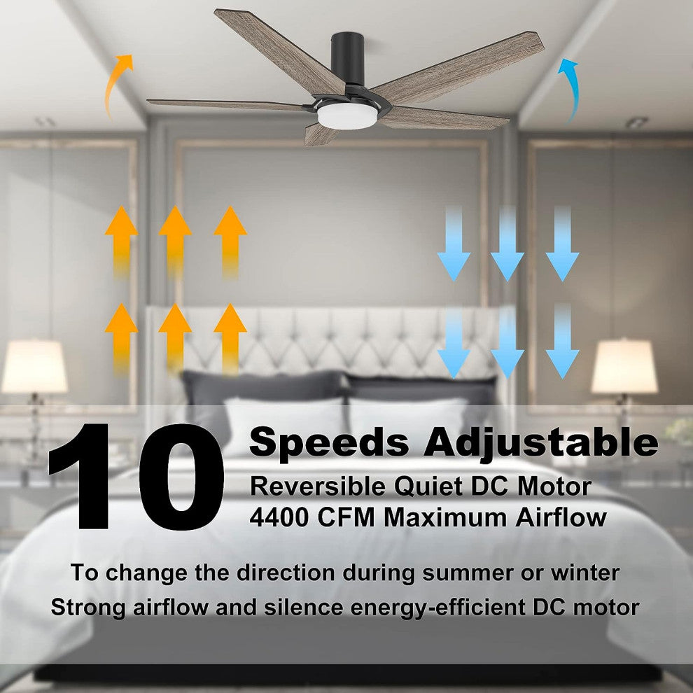 CARRO Smart Voice Control Ceiling Fan with Dimmable LED Light and Remote, Walnut, 52" Flush