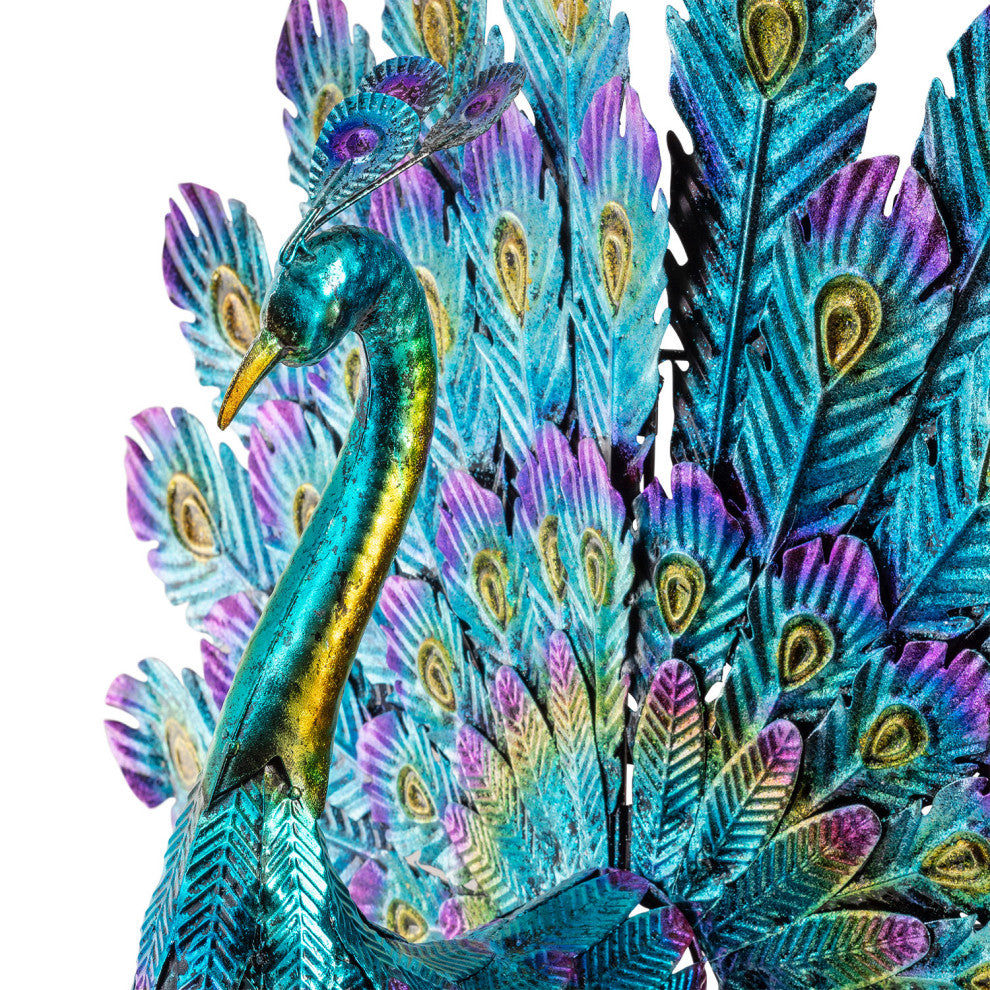 Alpine Metal Peacock Outdoor Statue, 22"Tall