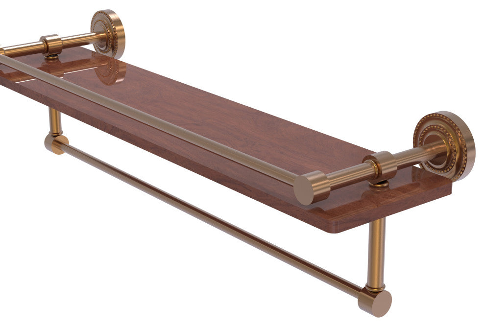 Dottingham 22" Wood Shelf with Gallery Rail and Towel Bar, Brushed Bronze
