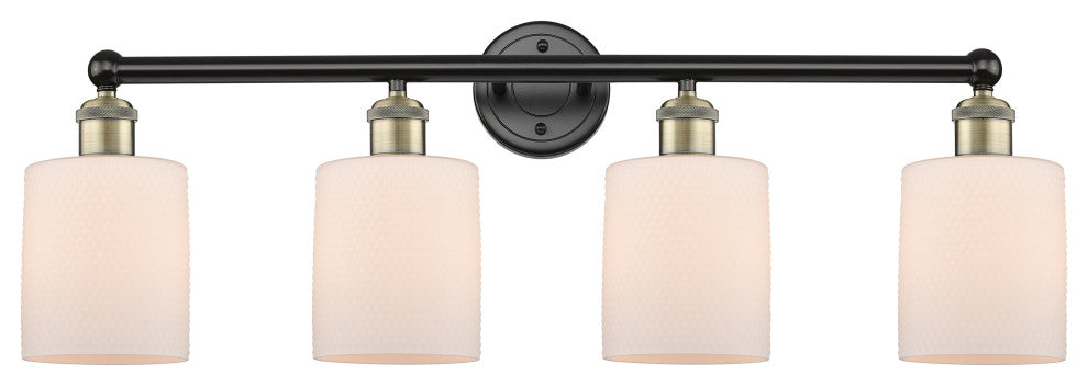 Edison Cobbleskill-4 Lt 32"Bath Vanity Lt-Black Antique Brass -Matte White Shade