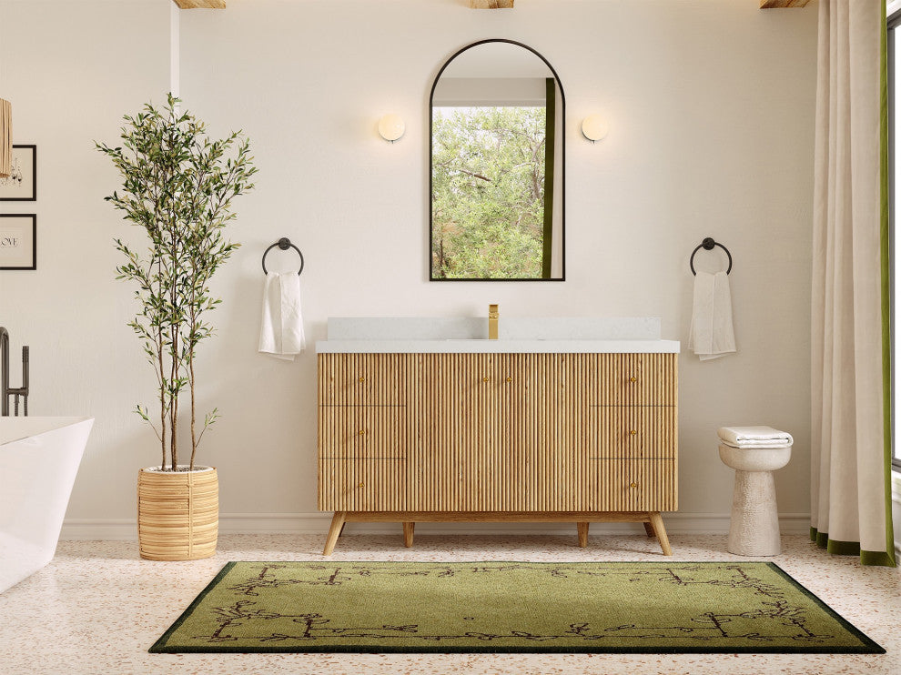 Pasadena Oak 60" Single Bathroom Vanity, White 2" Carrara Quartz