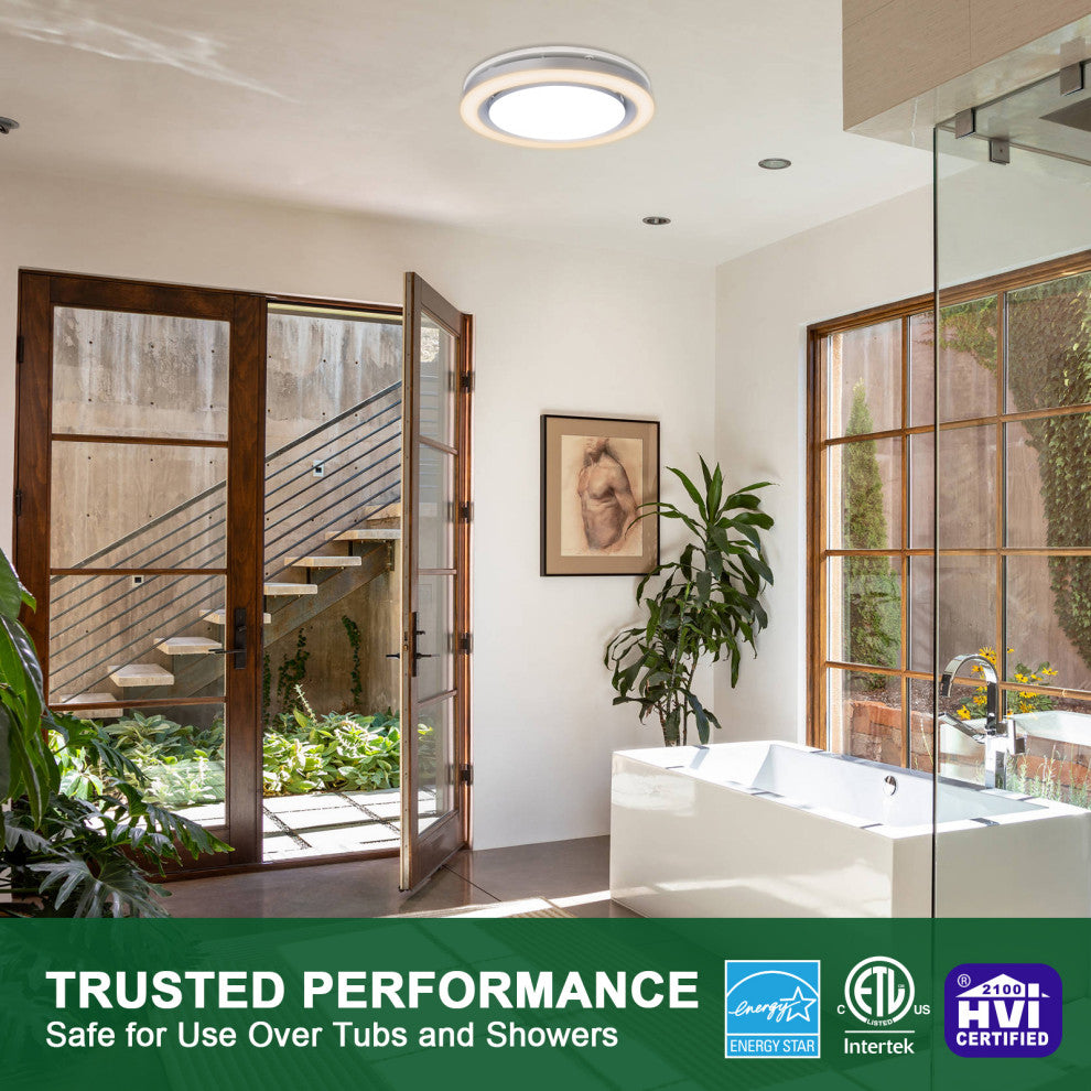 Bathroom Exhaust Fan with Light 90 CFM 1.5 Sones Dimmable Light & Night Light, Silver