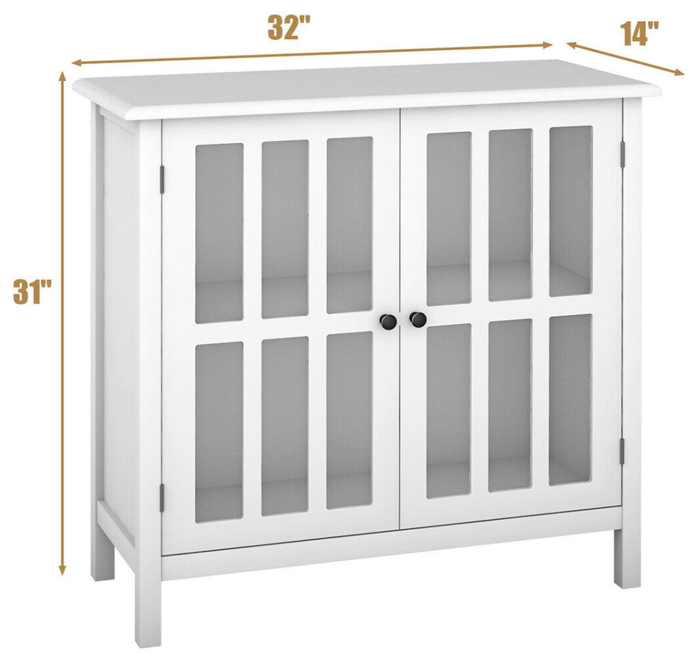 Costway Storage Buffet Cabinet Glass Door Sideboard Console Table Display White