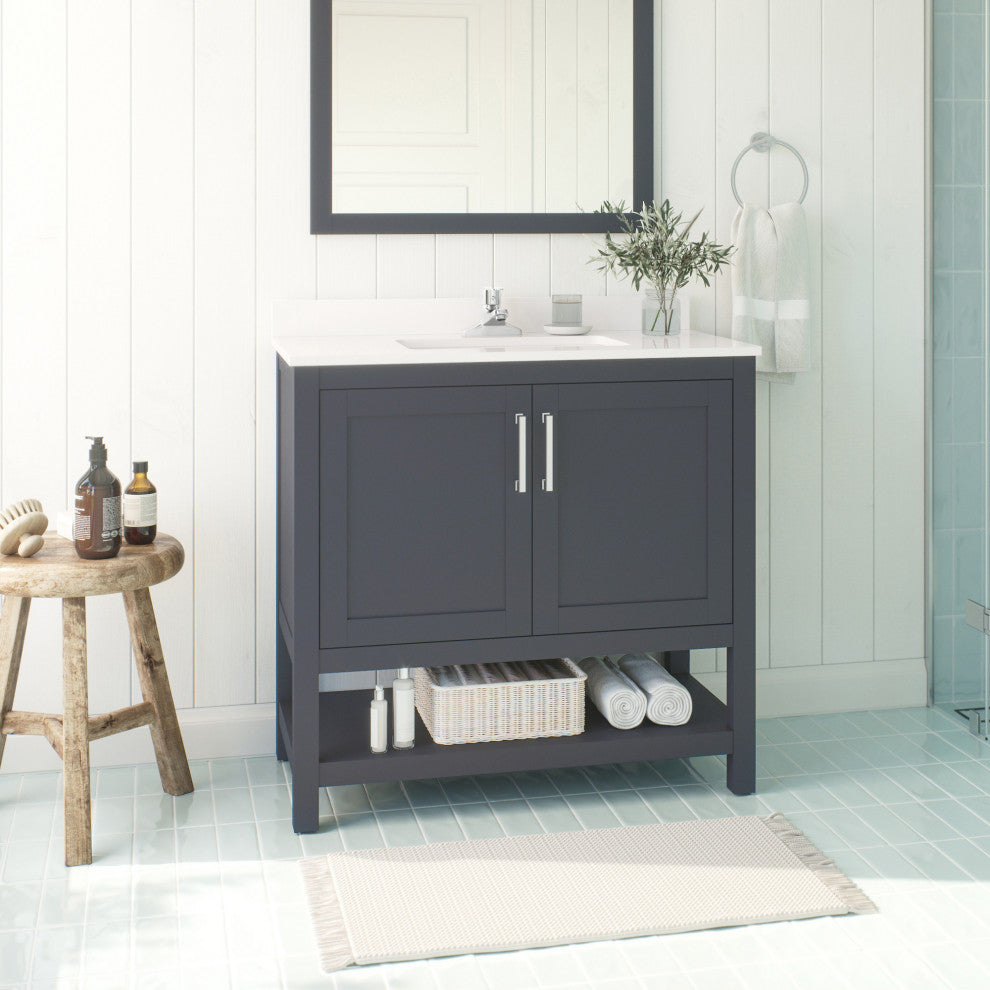 Ove Decors Vegas Single Sink Bathroom Vanity Set With Countertop, White, Dark Charcoal, 36"