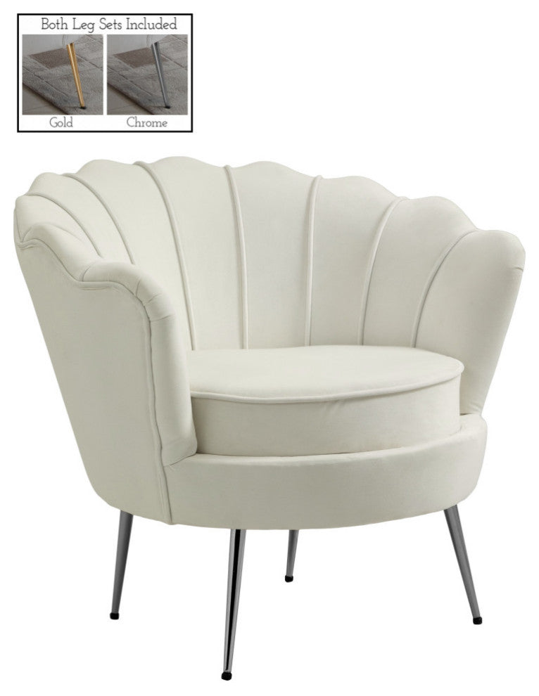Gardenia  Velvet Upholstered Chair, Cream