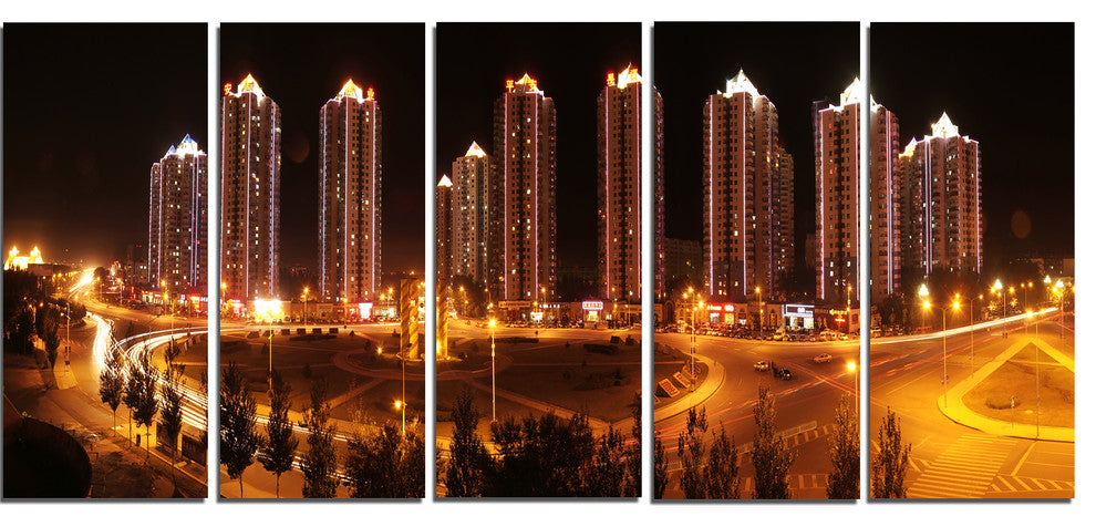 "Chinese Cities" Cityscape Photography Canvas Print, 5 Panels, 60"x28"