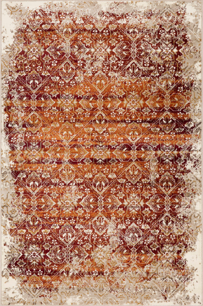 Heritage Anna Distressed Moroccan Area Rug, Ivory/Rust, 5'3 X 7'8