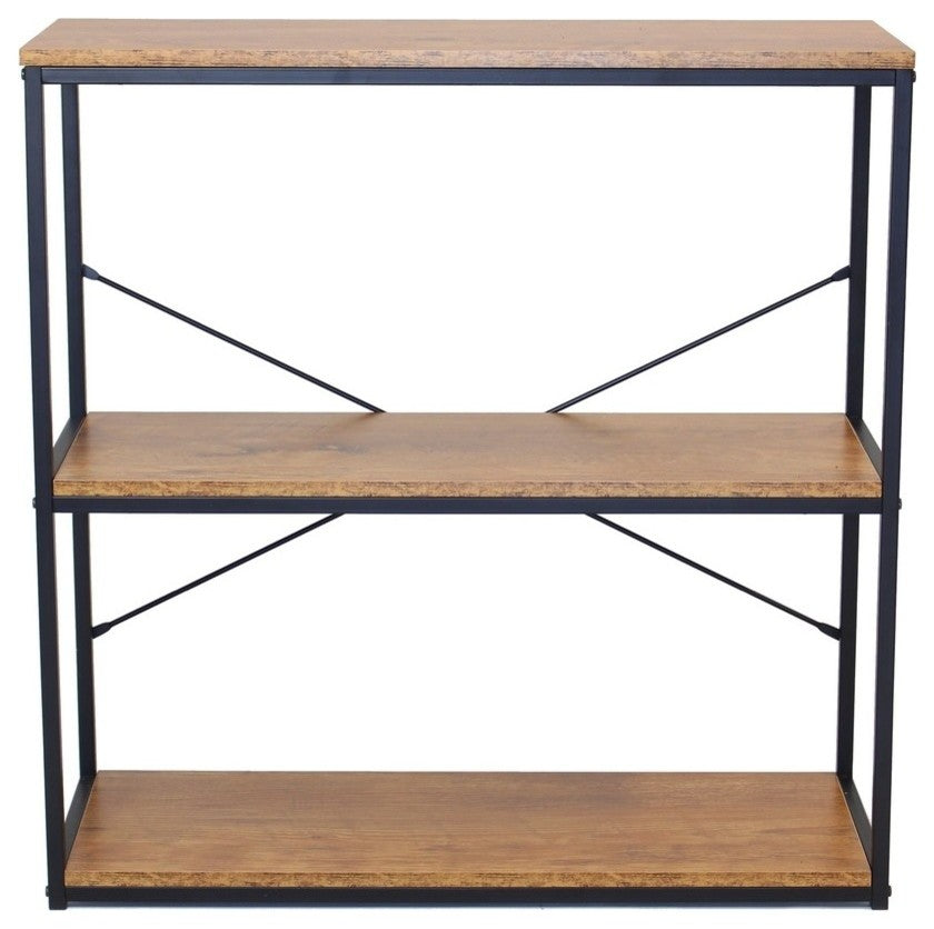 32" Tall Metal 3-Tier Etagere Bookcase With Wood Shelves