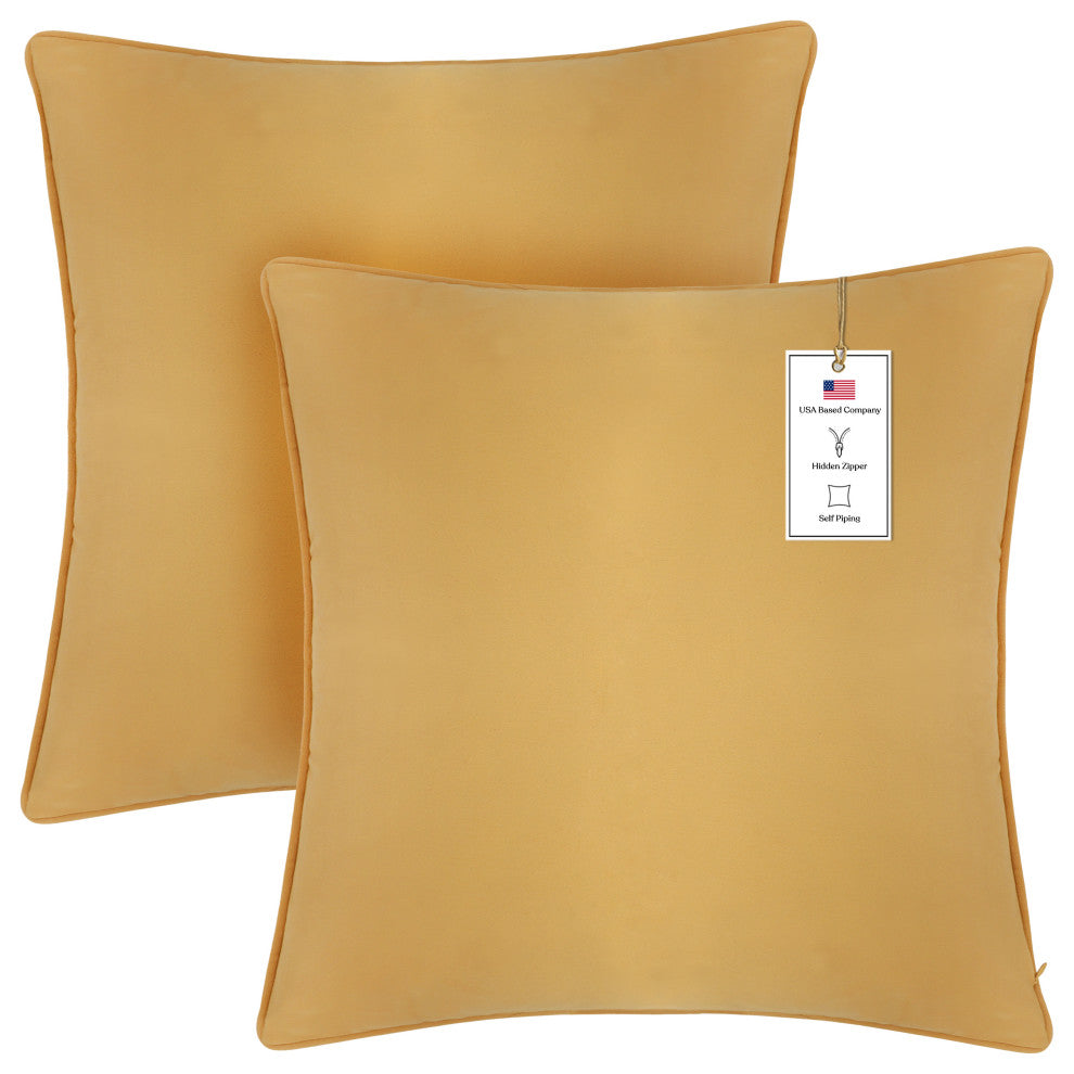 A1HC Soft Velvet Throw Pillow Covers Only, Set of 2, Mustard Yellow, 20"x20"