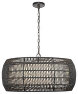 Everly 6 Light Chandelier, Matte Black With Modern Black Rattan Shade