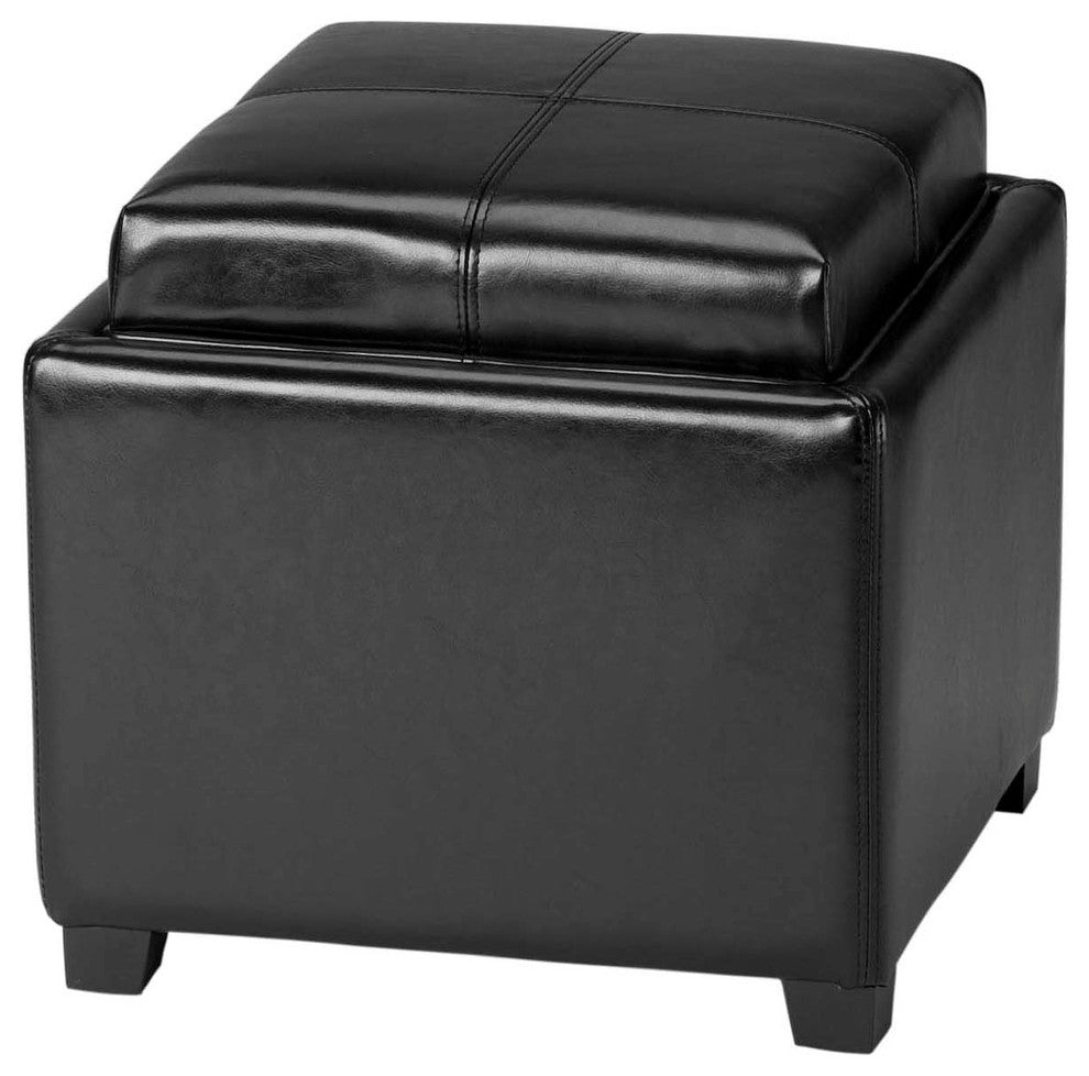 Safavieh Harrison Single Tray Ottoman, Black Leather