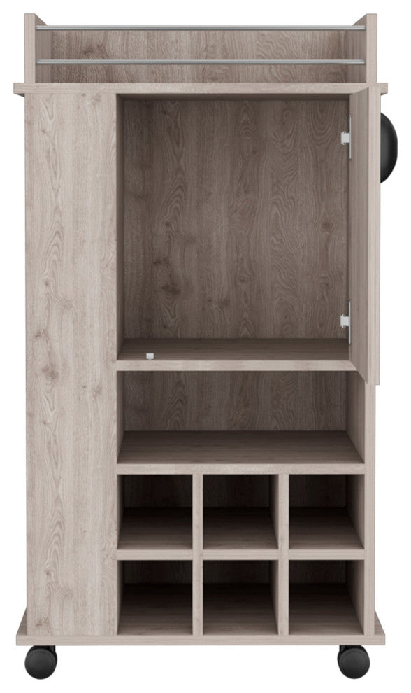 DEPOT E-SHOP Fraser Bar Cart with 6 Built-in Wine Racks and Single-Door Cabinet