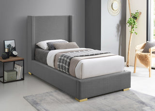 Royce Linen Upholstered Bed, Gray, Twin