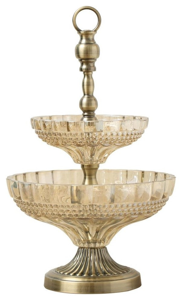 Matashi 2-Tiered Vintage High Quality Champagne Colored Glass Candy Dish