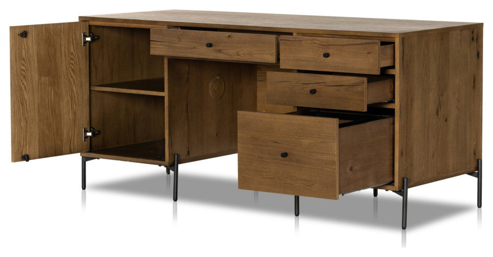 Eaton Executive Desk Amber Oak Resin, Dark Gunmetal