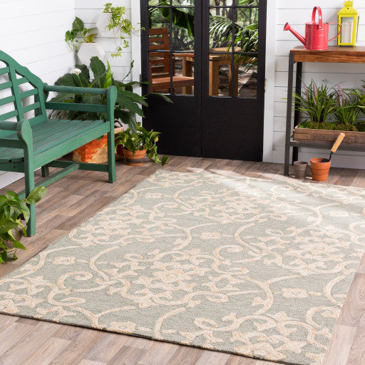 Surya Rain RAI-1103 3'x5' Rug, Sea Foam/Emerald/Dark Brown