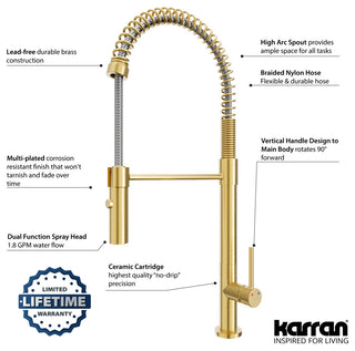 Karran Single-Handle Pull-Down Sprayer Kitchen Faucet, Brushed Gold