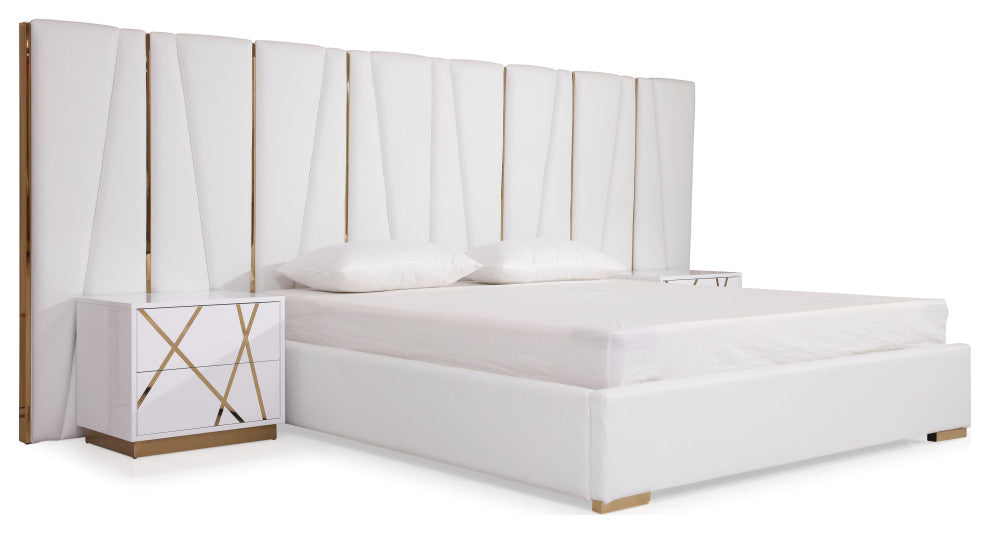 Modrest Nixa White + Rose Gold Bed + Nightstands, Eastern King