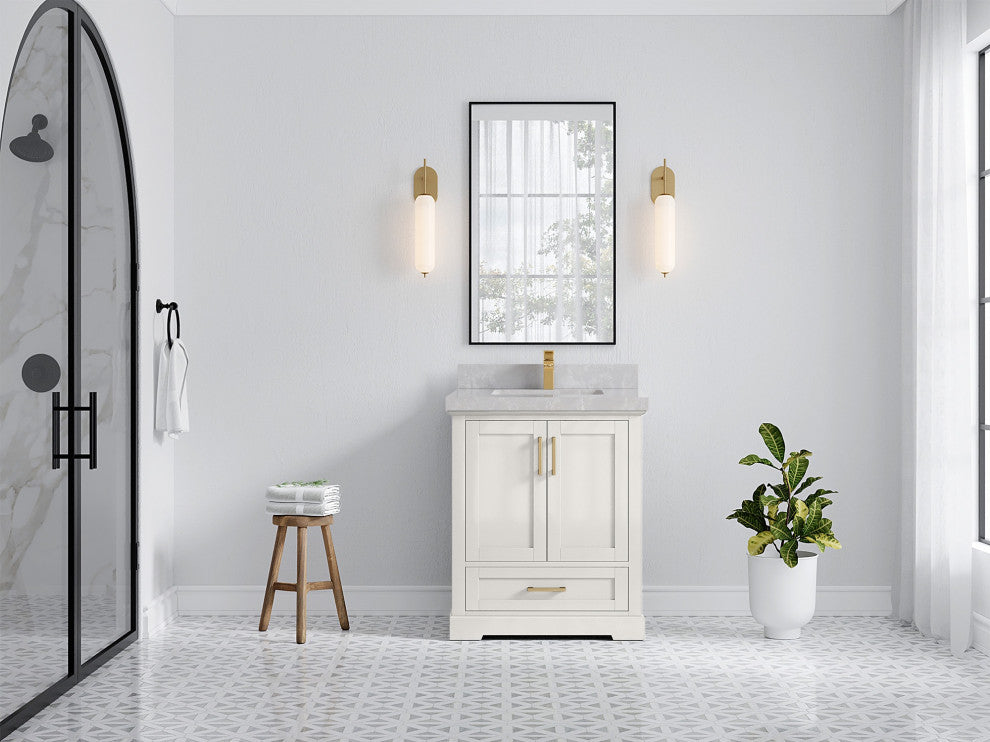 Boston 30" Single Sink Bath Vanity in Alabaster 2" Pearl Gray
