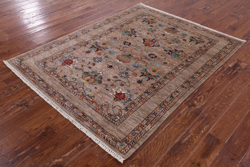 5' 1" X 6' 7" Persian Tabriz Handmade Wool Rug Q10095