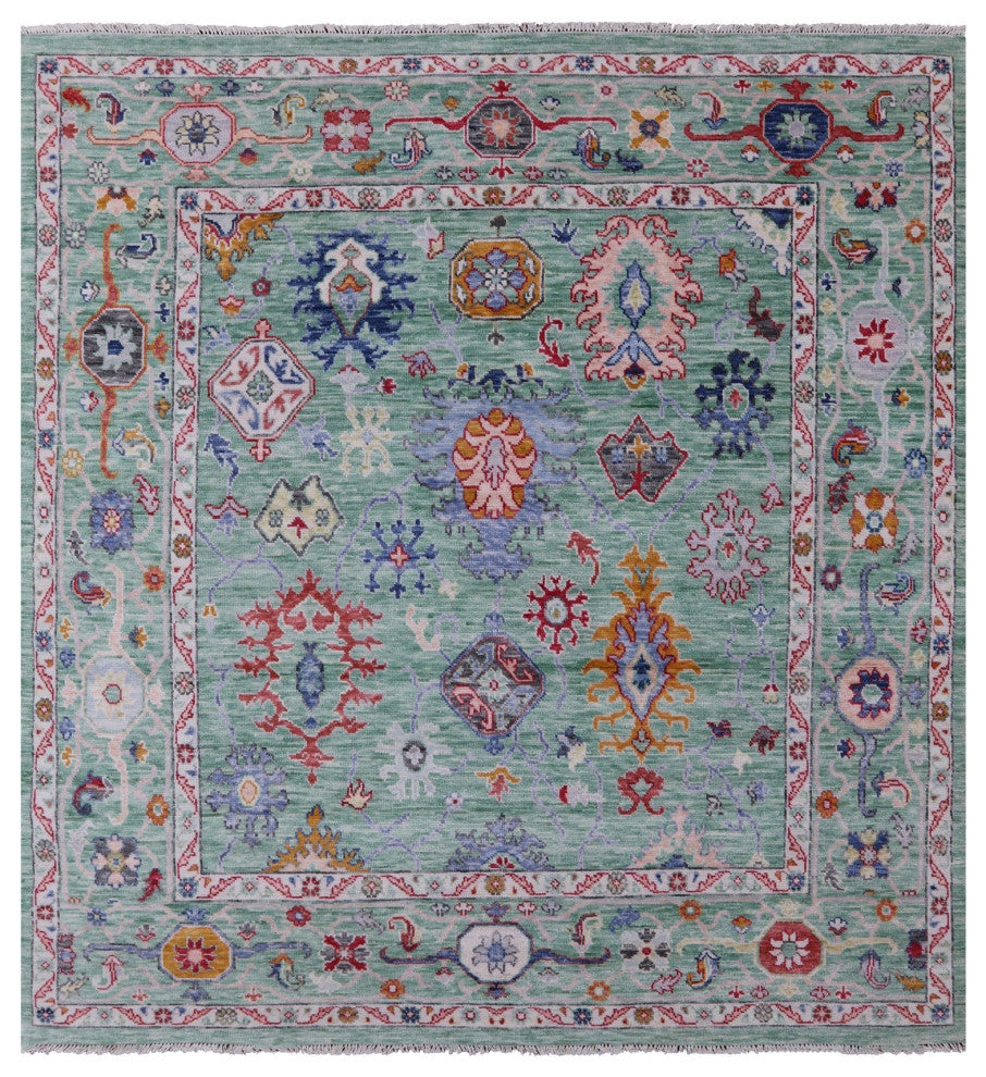 9' Square Handmade Turkish Oushak Wool Rug - Q13364