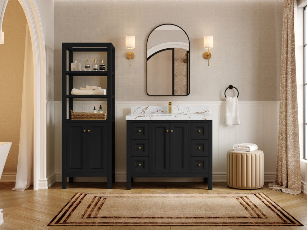 Nashville 42" Single Sink Bath Vanity, Black 2" Viola Brown