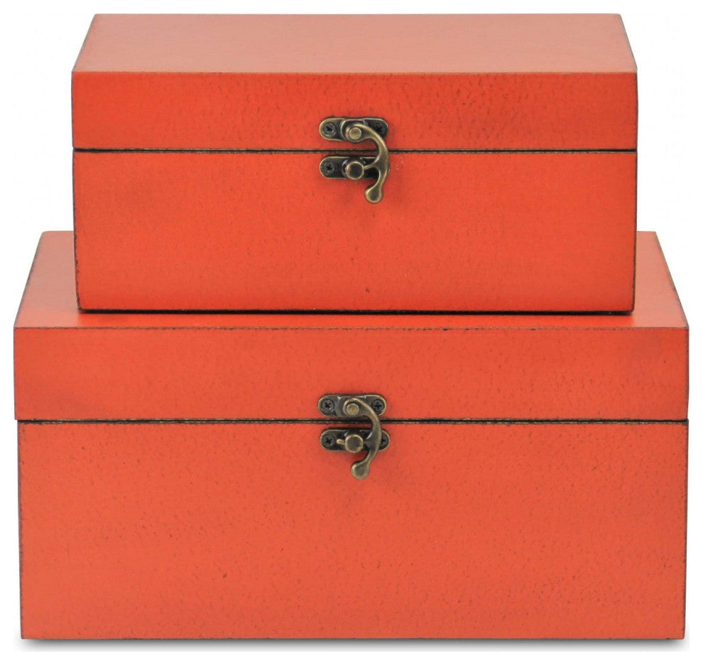 Set of Two Coral Wooden Storage Boxes