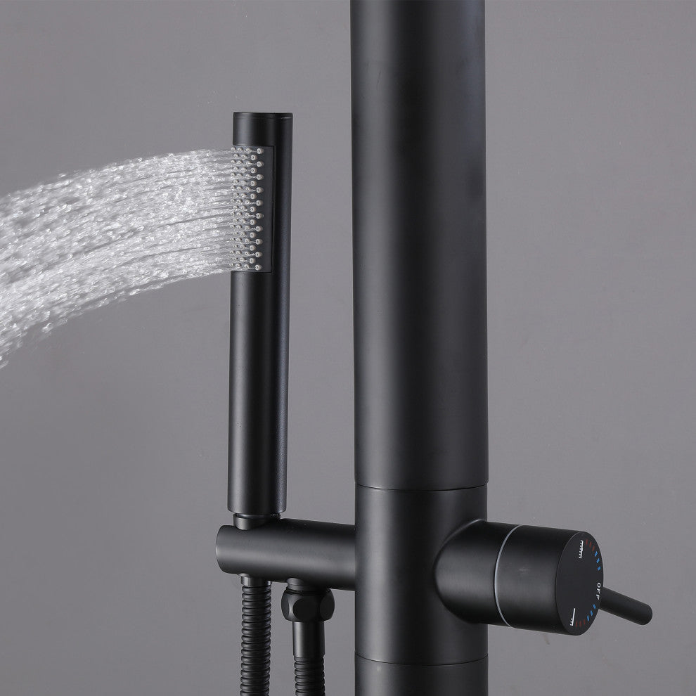Free Standing Outdoor Shower with Handheld Shower, Matte Black