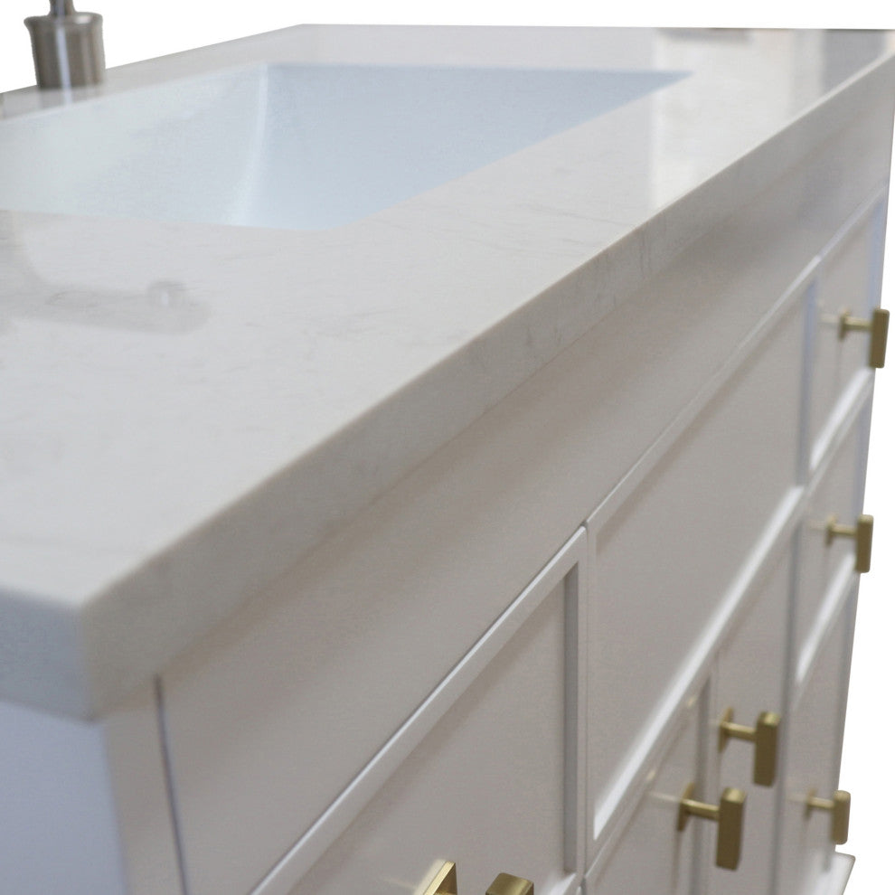 39" Single Sink Vanity, White Finish With Engineered Stone Top