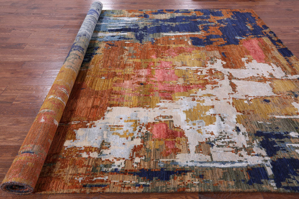 Hand Knotted Wool and Silk Modern Rug 9' 1" X 12' 4" Q7243