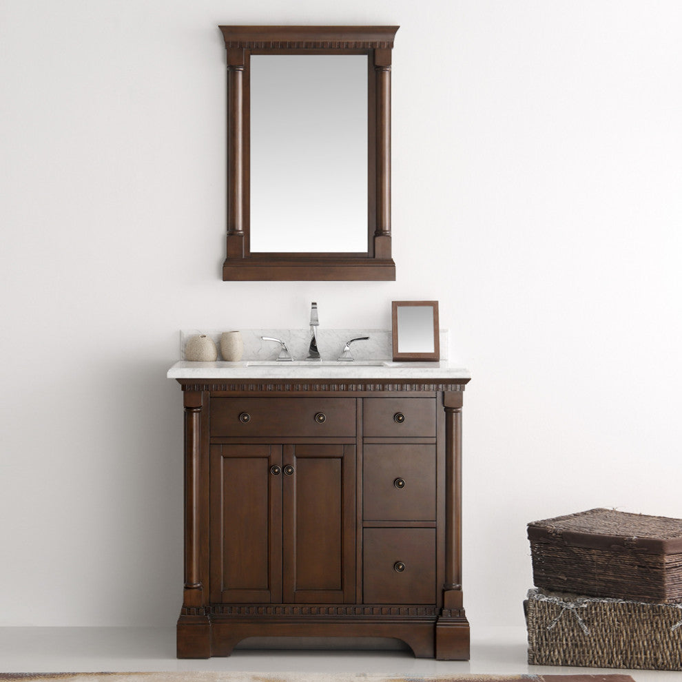 Fresca Kingston 36" Antique Coffee Traditional Bathroom Vanity With Mirror