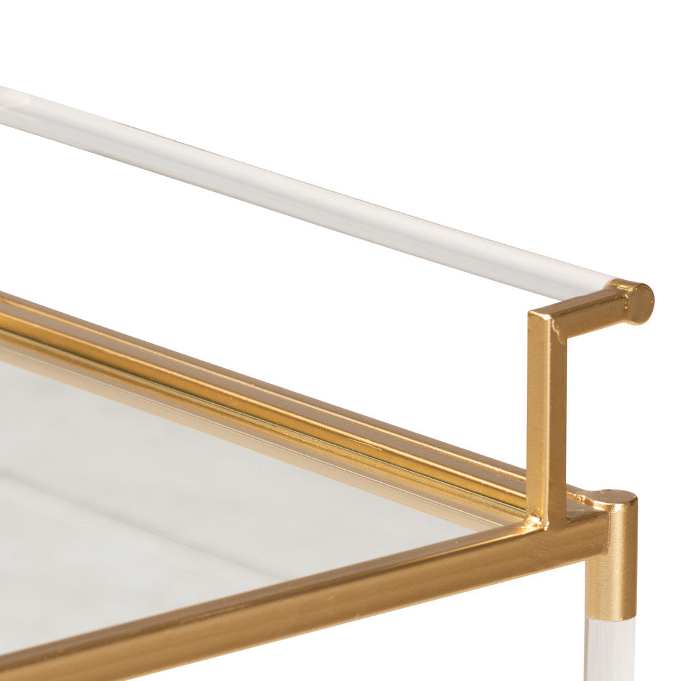 Rosalina Contemporary Glam and Luxe Gold Metal and Mirrored Glass Wine Cart