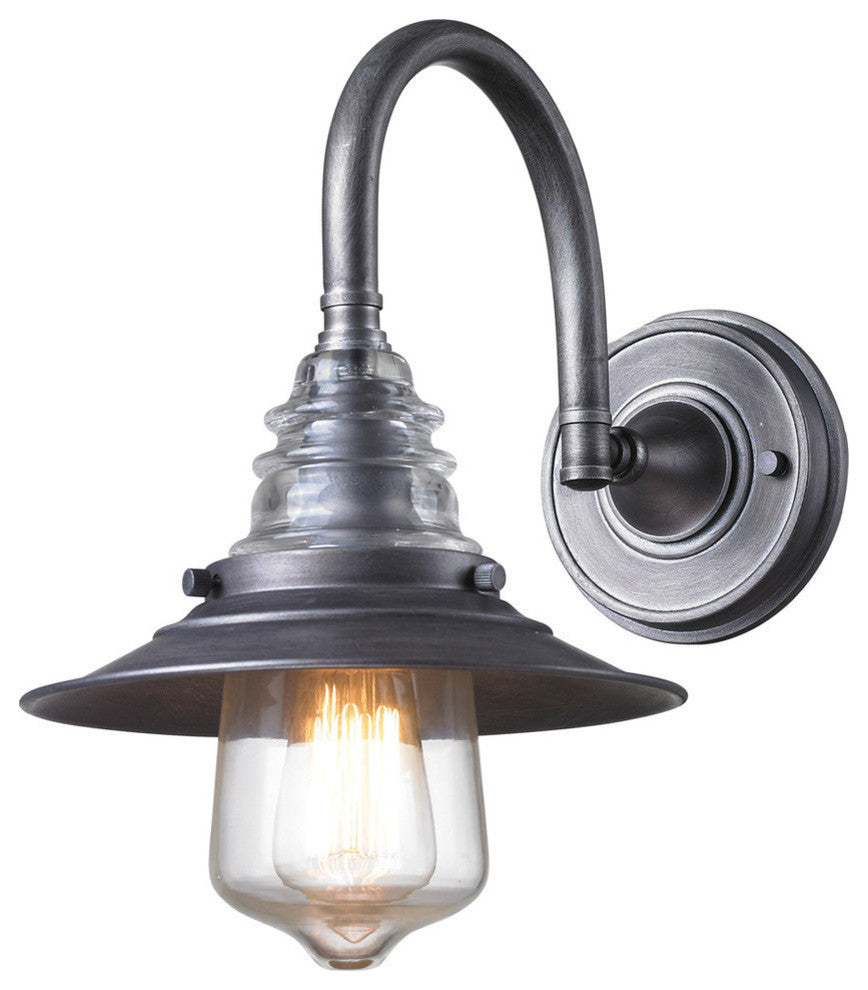 Insulator Glass 1-Light Outdoor Sconce, Weathered Zinc