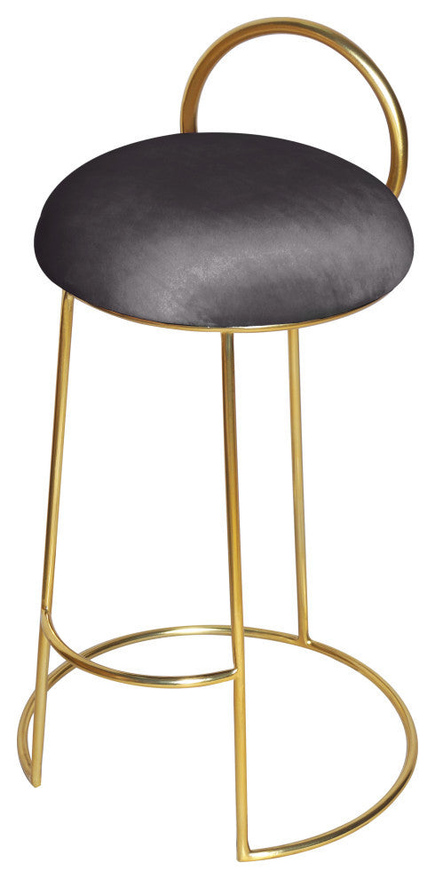 Ring Velvet Upholstered Counter Height Stool with Durable Iron Frame, Gray, Gold Finish