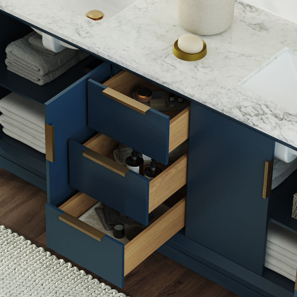 The Ezra Bathroom Vanity, Monarch Blue, 72", Double Sink, Freestanding