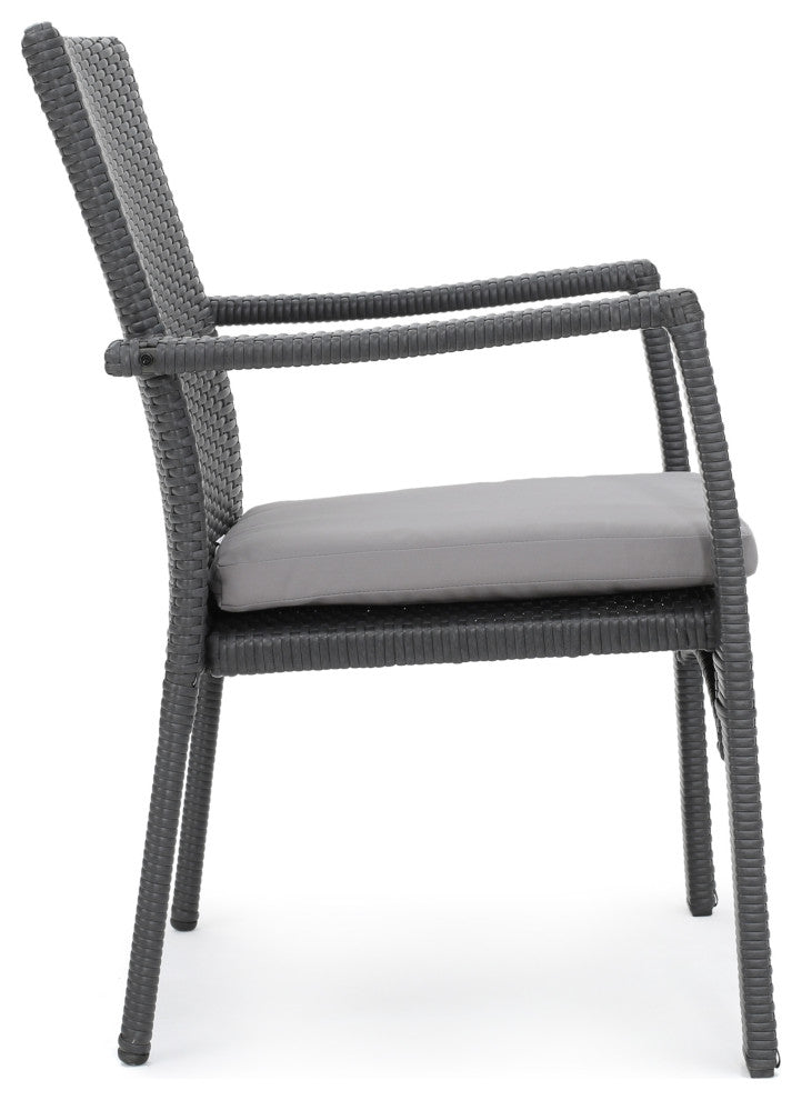 GDF Studio 3-Piece Kohler Outdoor Acacia Wood and Wicker Bistro Set, Gray/Gray