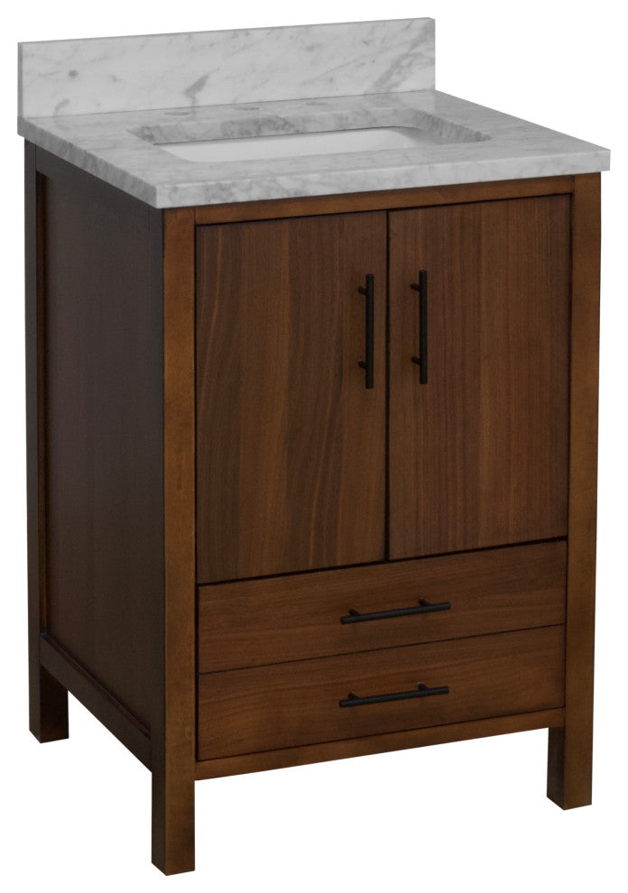 California 24" Bathroom Vanity, Walnut, Carrara Marble