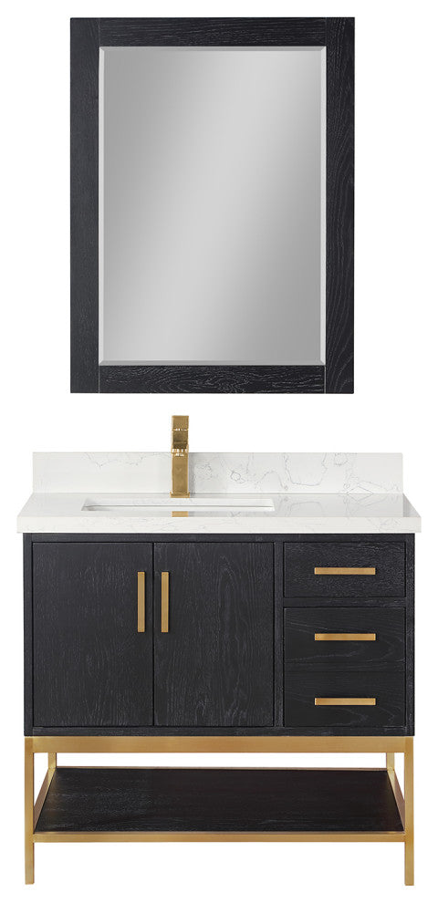 Wildy Black Oak Bathroom Vanity Set, 36", With Mirror