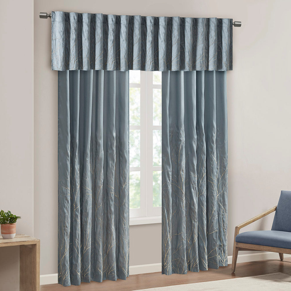 Madison Park Andora Embroidered Branches Faux Silk Window Panel, Blue, Blue, 95"