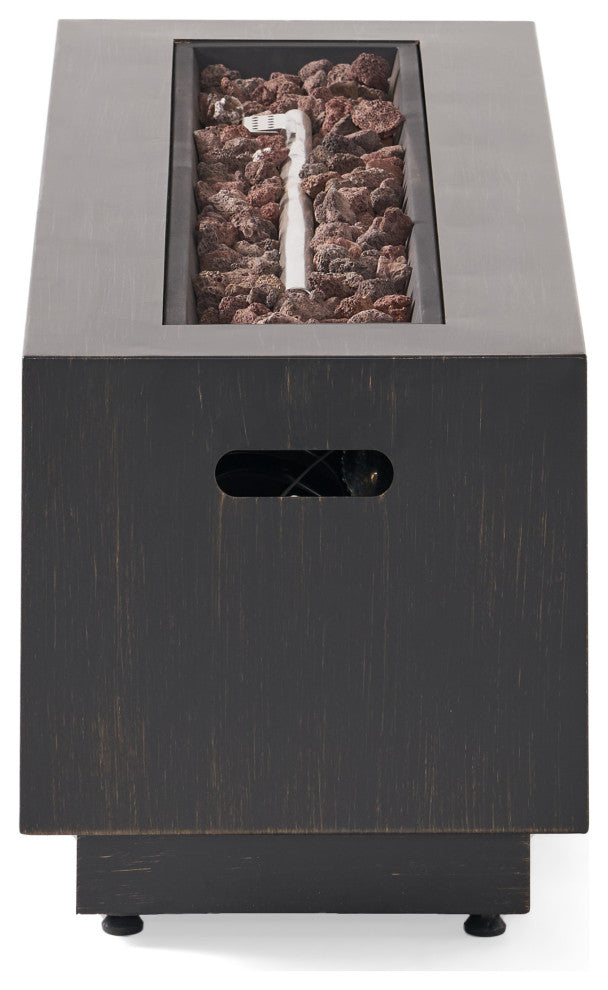 Jasmine Outdoor 50,000 BTU Rectangular Fire Pit, No Tank Holder, Brushed Brown